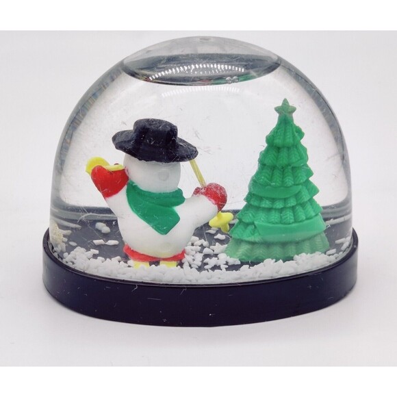 Vintage Christmas Snowglobe Dome Winter Skiing Snowman Dome 3" Holiday Tree Nice - Picture 5 of 12